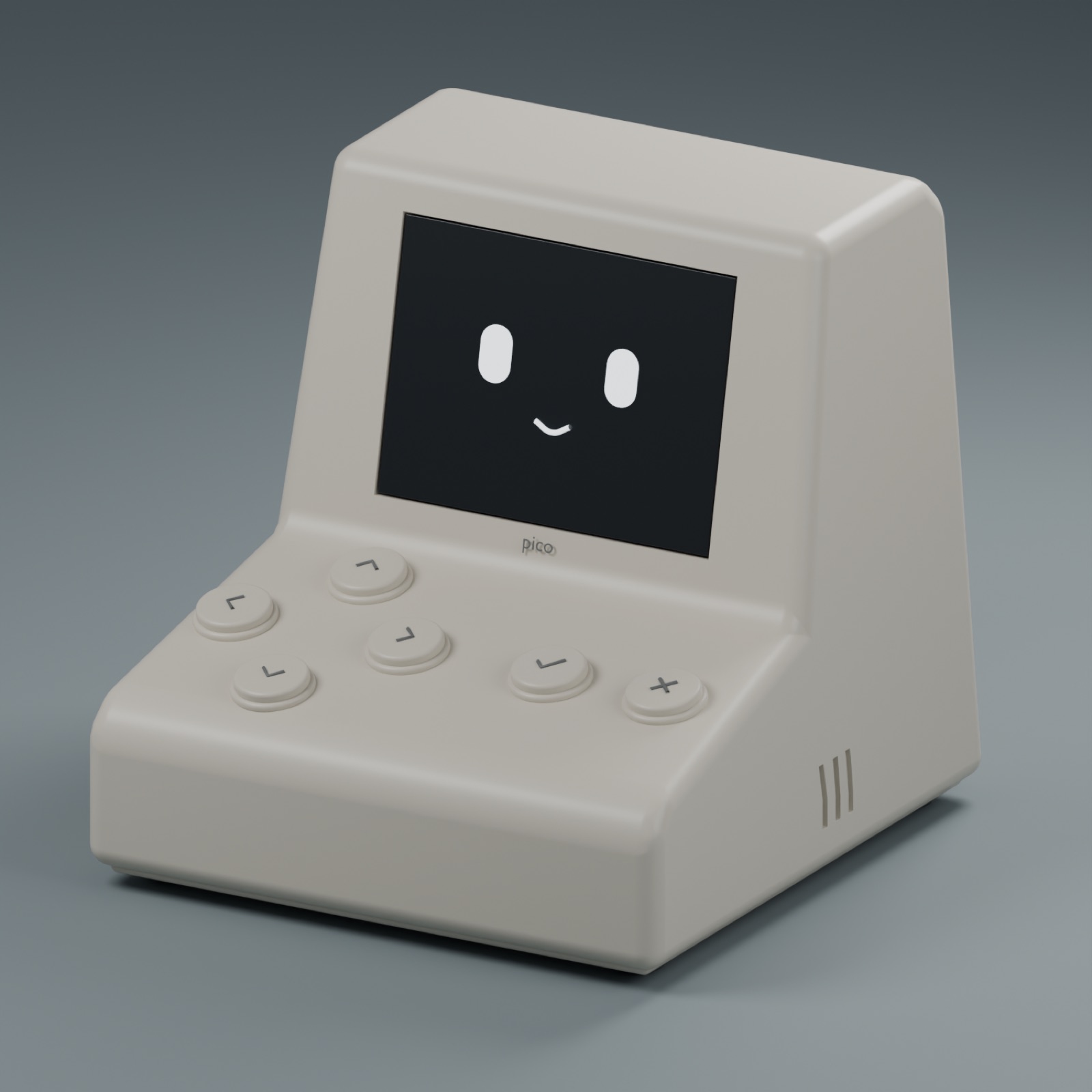 Pico body study render with a face on screen